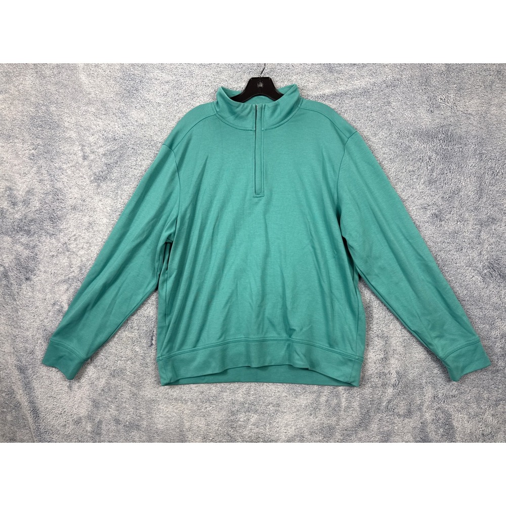 Tommy Bahama Mens Large Teal Green 1/4 Zip Pullover 100% Pima Cotton Mock Neck